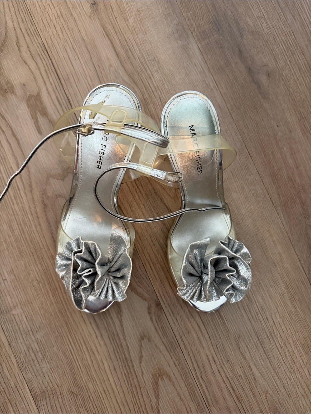 Marc Fisher Silver Metallic Floral Strap Sandals